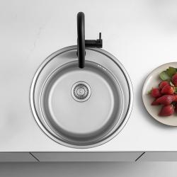 Ausmann Basic inox évier rond à montage en surface avec trou de robinet 51 cm siphon inclus 1208956976