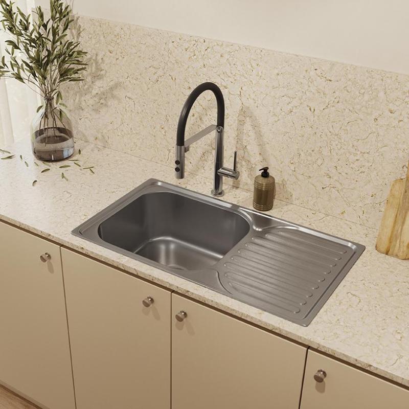 Ausmann Basic inox évier à montage en surface avec égouttoir réversible 76x42 cm avec siphon 1208956978