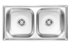 Ausmann Basic double évier à montage en surface en acier inoxydable 78x43 cm avec siphon 1208956995