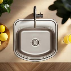 Ausmann Basic évier à monter en surface en acier inoxydable 49x47 cm avec  espace pour trou de robinetterie siphon incl. 1208956997