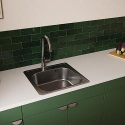 Ausmann Basic évier à montage en surface en acier inoxydable 48x48 cm avec espace pour trou de robinet, siphon incl. 1208957000