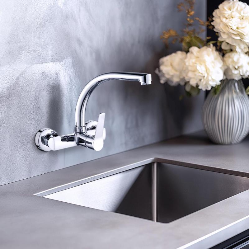 AquaTrimo Chopin robinet mural de cuisine avec bec supérieur chrome 21CP7073CM