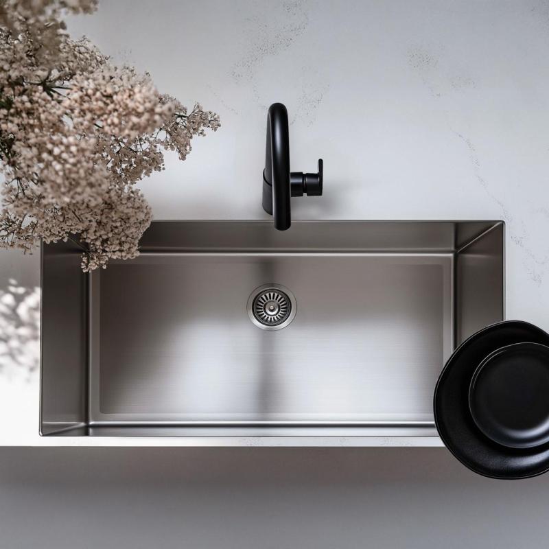 Ausmann Oder grand évier en inox 74x40cm montage sous plan ou à montage en surface extra profond 22cm 1208957114