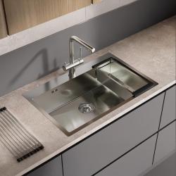 Ausmann Oder Bleu grand évier en acier inoxydable 79x50cm pour montage  en surface ou à fleur de plan de travail  avec surface pour robinet 1208957119