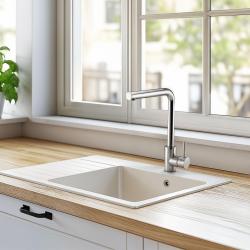 Ausmann Lavea mitigeur de cuisine avec bec pivotant et aérateur pivotant entièrement en inox poli (brillant) 1208957161