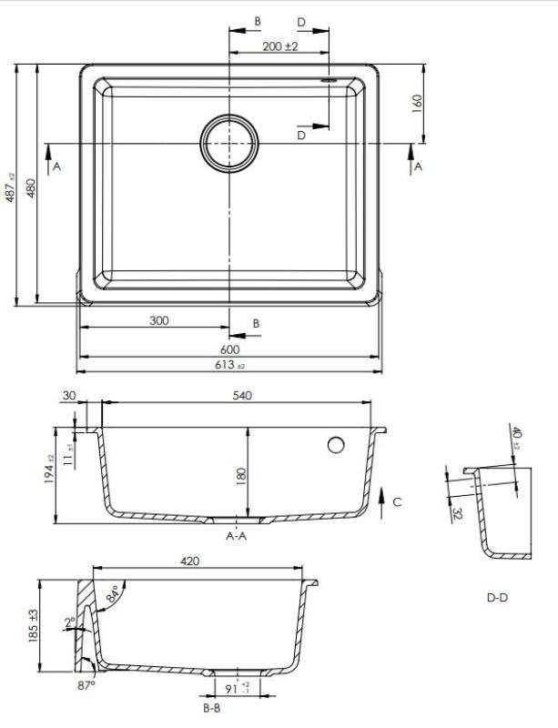 GraniteMy Tradition évier intermédiaire rustique en granit 60x48 cm noir farmhouse sous plan et à fleur de  plan1208957288