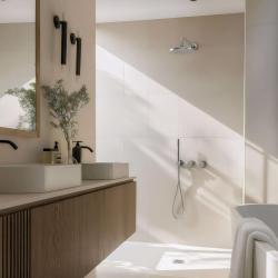 Ensemble de douche encastré Waterevolution Flow chromé avec thermostat, douche à effet pluie et douchette à main 1208957343