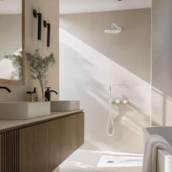 Ensemble de douche encastré Waterevolution Flow blanc mat avec thermostat, douche à effet pluie et douchette à main 1208957344