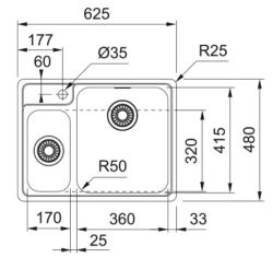 Franke évier Bellissimo BCX 260 à fleur de plan avec trou pour robinet 625x480mm 127.0691.229