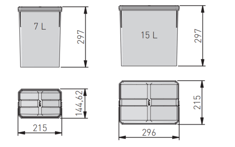 Garbi Basket B-70-4 système de tri des déchets pour tiroir 70cm incl. support et 4 bacs à déchets 1208957476