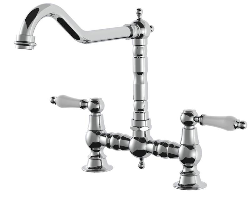 AquaTrimo Country 2 gats  klassieke keuken nostalgische brug keukenkraan met haakse uitloop chroom 21CT7657CM