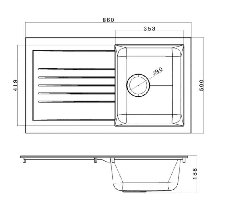 Ausmann Fibre évier noir réversible avec égouttoir en surface 86x50 cm 1208957665
