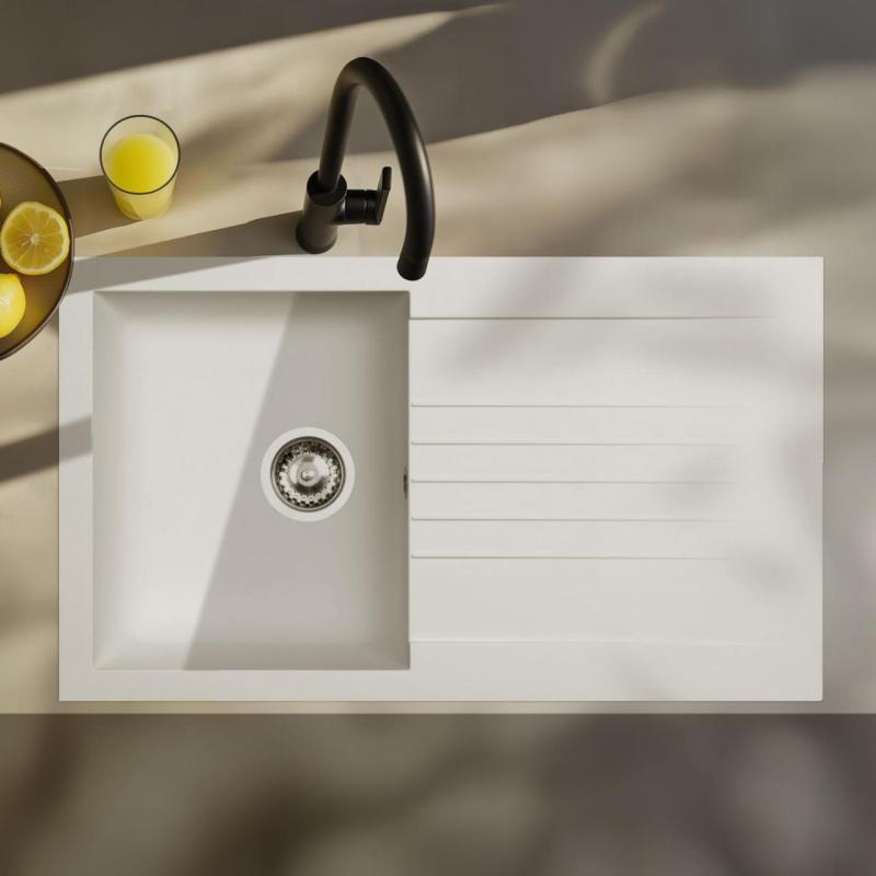 Ausmann Fibre évier blanc réversible avec égouttoir montage en surface 86x50 cm 1208957673