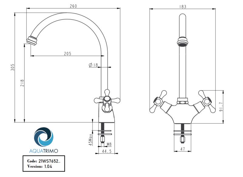 AquaTrimo Windsor mitigeur de cuisine classique avec bec rond inox 21WS7652NM