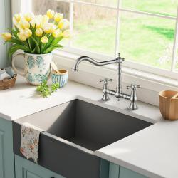 AquaTrimo Windsor Robinet de cuisine classique à 2 trous avec bec coudé acier inoxydable 21WS7653NM