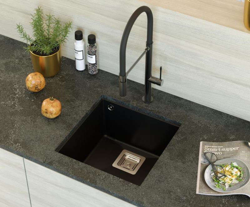 Quadri Quadrangle granit noir évier sous plan 42x42 1208957887
