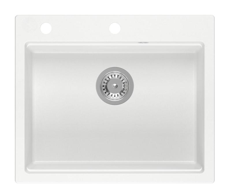 Quadri Durham évier en granit blanc 595x500 avec distributeur de savon, planche à découper, tapis roulant, bac d'insertion et tapis roulant 1208957903