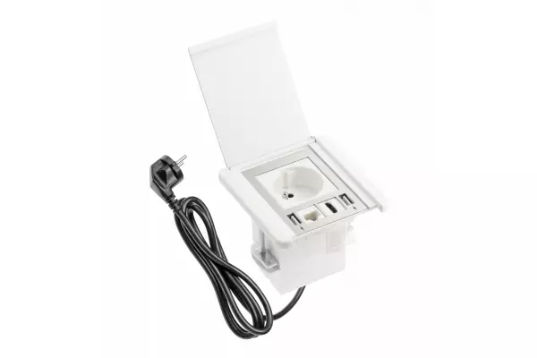 Indux Flip blanc mat prise à encastrer avec mise à la terre type E, 2xUSB A, 1xRJ45 et connexion HDMI 1208957916