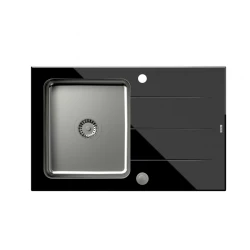 Quadri Glazz évier en inox montage en surface avec égouttoir en verre noir 78x50 réversible 1208957934