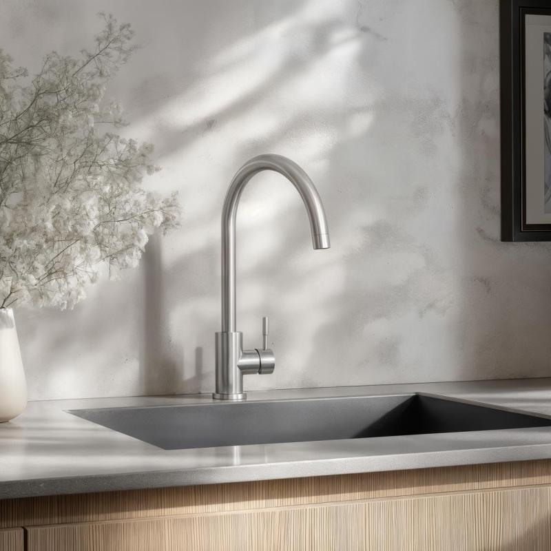 Ausmann Inox Mitigeur de cuisine Round à bec pivotant en inox 1208958308