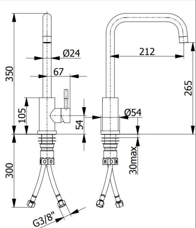 Ausmann Inox Robinet de cuisine carré à bec pivotant entièrement en inox 1208958309