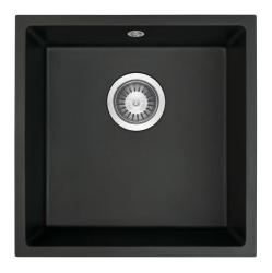 GraniteMy Évier universel en granit noir 40x40 cm noir, montage en surface, sous-plan et affleurant avec bouchon en inox 1208958318