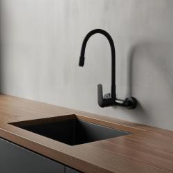 Robinet mural Aquatrimo Chopin avec bec flexible haut en noir mat 21CP8462SW