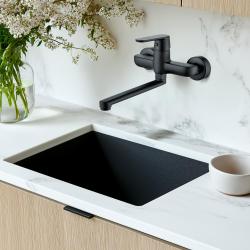 Aquatrimo Chopin robinet mural de cuisine à levier unique noir mat avec bec de 297 mm 21CP8469SW