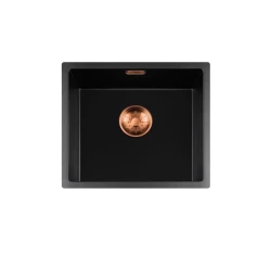 Lorreine série BQ 44x41cm évier sous plan noir avec bouchon cuivré 40BQ37-FU-COPPER