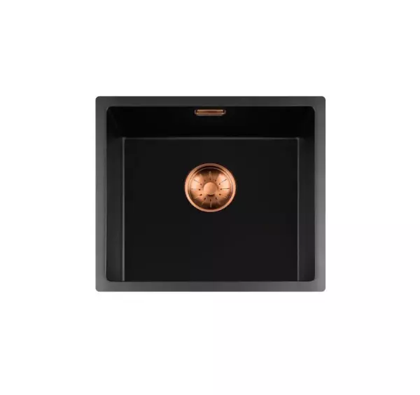 Lorreine série BQ 44x41cm évier sous plan noir avec bouchon cuivré 40BQ37-FU-COPPER