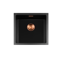 Lorreine série BQ évier en surface 45x45cm noir avec bouchon cuivré 40BQ-T-COPPER