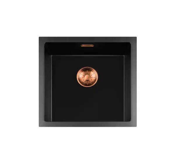 Lorreine série BQ évier en surface 45x45cm noir avec bouchon cuivré 40BQ-T-COPPER