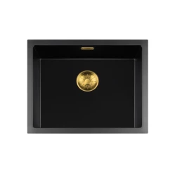 Lorreine évier série BQ 55x45cm en surface noir avec bouchon doré 50BQ-T-GOLD