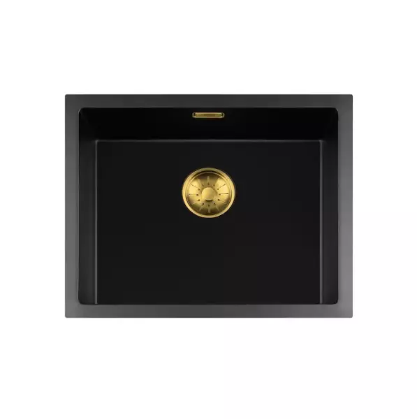 Lorreine évier série BQ 55x45cm en surface noir avec bouchon doré 50BQ-T-GOLD