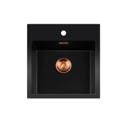 Lorreine série BQ évier en surface 46x52cm noir avec bouchon cuivré 40BQ37TH-T-COPPER