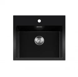 Lorreine série BQ évier en surface 56x52cm noir avec bouchon en inox 50BQ37TH-T-INOX