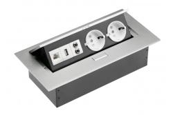 Câble d'extension pour bureau 2x prise Schuko, prise USB, audio (banane), prise RJ45 (Ethernet), sans câble, alu 1208958663