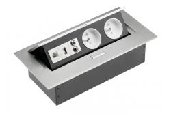 Câble d'extension pour bureau, 2 prises avec mise à la terre, prise USB, audio (banane), prise RJ45 (Ethernet), sans câble, alu 1208958664