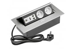 Câble d'extension de bureau 2x prise avec uziem, gn. USB, audio (banane), gn. RJ45, câble d'alimentation avec fiche, alu 1208958677