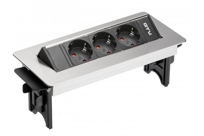 Rallonge de bureau sans cassette, 3 prises Schuko, câble d'alimentation de 1,5 m avec fiche inox 1208958679