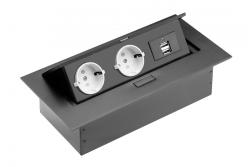 Câble d'extension pour bureau, 2 prises Schuko, 2 ports USB, sans câble, noir 1208958686