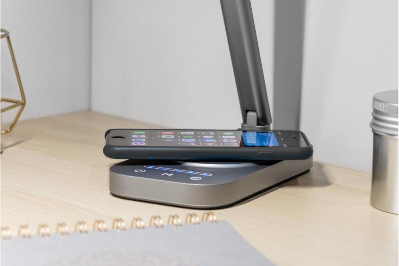 Decor Lampe de bureau Bressi 8W 450lm AC220-240V 3-CCT Chargement sans fil USB PF>0 5 RA>80 Gris 1208962480