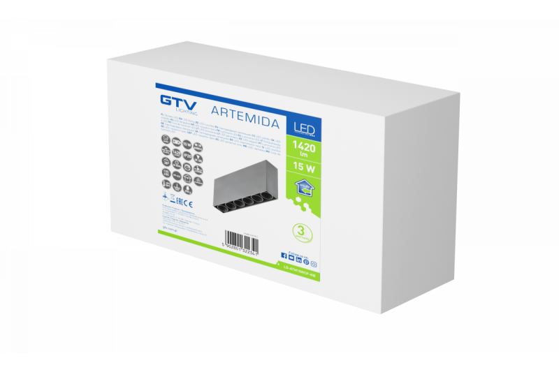 Decor Luminaire LED ARTEMIDA 15W 1420lm AC220-240V 50/60 Hz PF>0 9 Ra≥80 IP20 IK08 4000K 38° rectangle noir. 1208962640