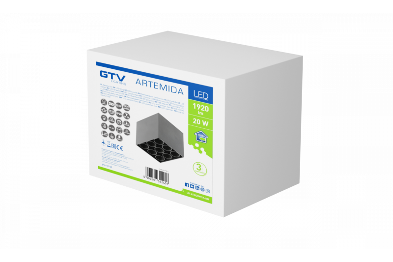 Decor Luminaire LED ARTEMIDA 20W 1920lm AC220-240V 50/60 Hz PF>0 9 Ra≥80 IP20 IK08 4000K 38° carré noir 1208962642