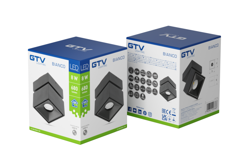 Decor Luminaire LED BIANCO 8W 680lm AC220-240V 50/60 Hz PF>0 9 Ra≥80 IP20 IK06 36° 4000K carré noir. 1208962670
