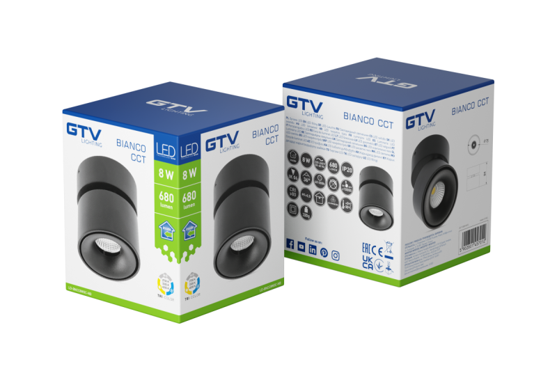 Decor Luminaire LED bianco cct 8W 680lm AC220-240V 50/60 Hz Ra≥80 IP20 36° 2700/3300/4000K rond noir. 1208962678