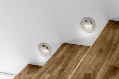Decor LED staircase fixture ESCADA OA DC12V round transparent cover 0 8W 70lm 4000K inox cable 150cm