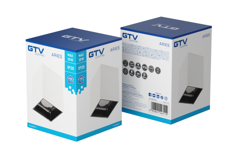 Decor Luminaire de plafond ARIES PC 77x100mm IP20 max 20W carré blanc/noir. 1208963814