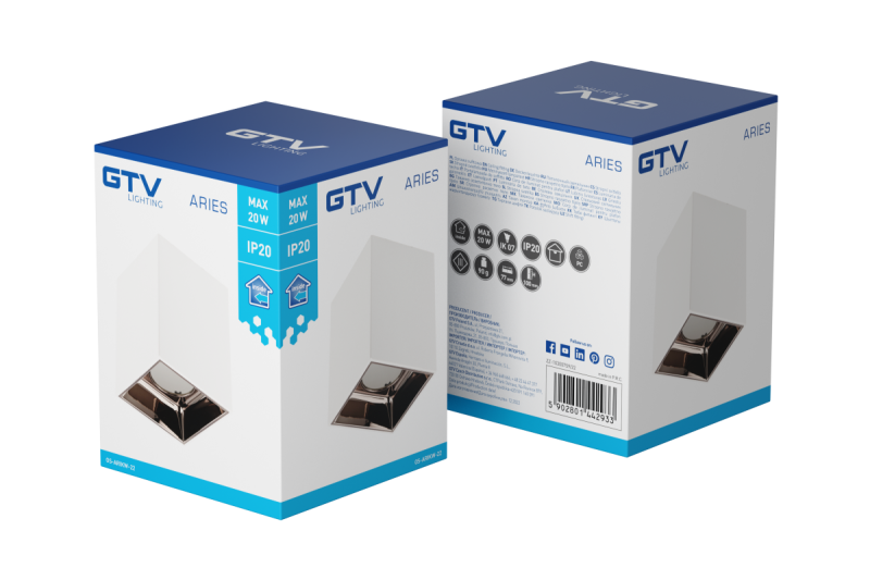 Decor Luminaire de plafond ARIES PC 77x100mm IP20 max 20W carré blanc/chrome noir 1208963816