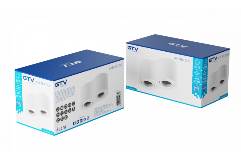 Decor Luminaire de plafond AVEIRO DUO en aluminium 160x80x85mm IP20 max 20W*2 rond blanc. 1208963827